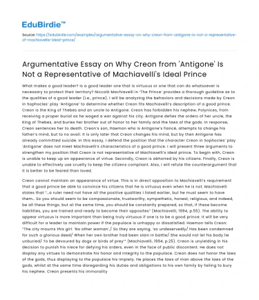 Creon in ‘Antigone’: Not Machiavelli’s Ideal Prince