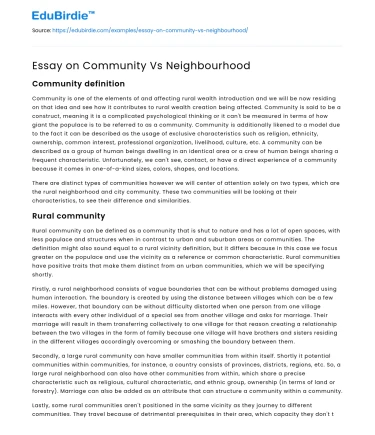 The Distinctions: Community Versus Neighborhood