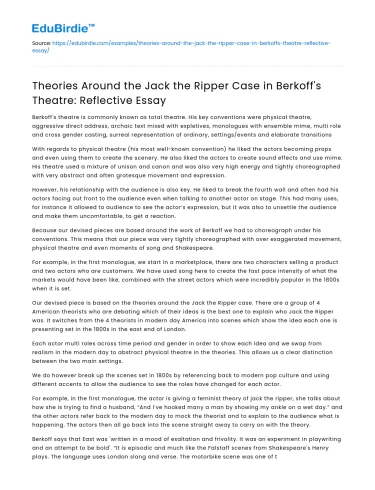 Theories on Jack the Ripper in Berkoff’s Theatre