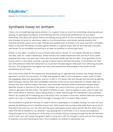 Synthesis Essay on Anthem