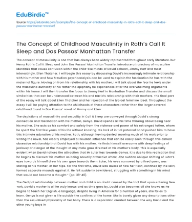 Childhood Masculinity in Roth’s Call It Sleep and Dos Passos’ Works