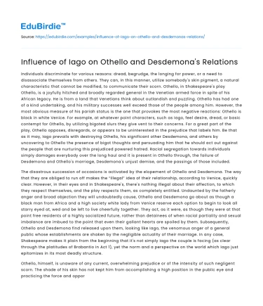 Influence of Iago on Othello and Desdemona’s Relations