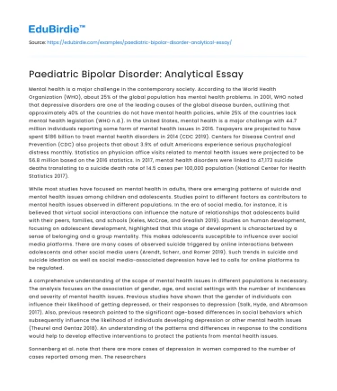 Paediatric Bipolar Disorder: Analytical Essay