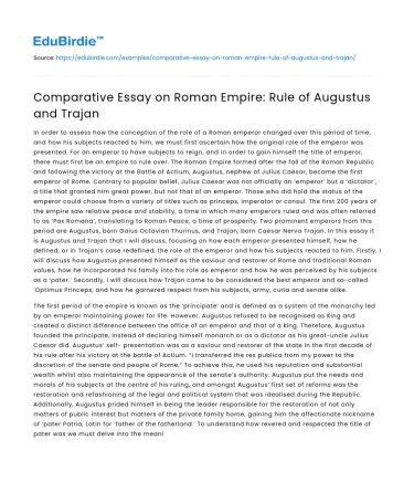 Comparative Essay on Roman Empire: Rule of Augustus and Trajan