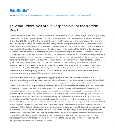 To What Extent was Stalin Responsible for the Korean War?