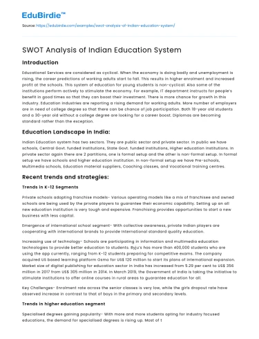 SWOT Analysis of Indian Education System