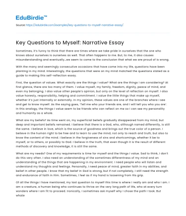 Key Questions to Myself: Narrative Essay