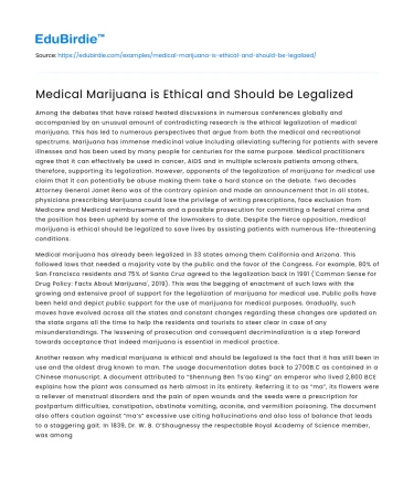 Medical Marijuana is Ethical and Should be Legalized