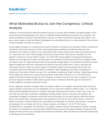 What Motivates Brutus to Join the Conspiracy: Critical Analysis