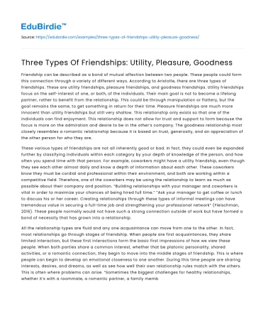 Three Types Of Friendships: Utility, Pleasure, Goodness