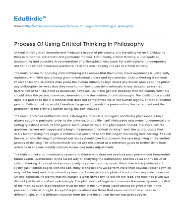 Process Of Using Critical Thinking In Philosophy