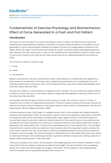 Exercise Physiology & Biomechanics: Force in Push/Pull Pattern