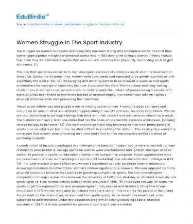 Women Struggle In The Sport Industry