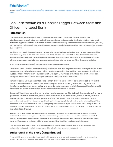 Job Satisfaction as Conflict Trigger in Bank Staff-Officer Relations