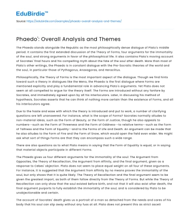 Phaedo’: Overall Analysis and Themes
