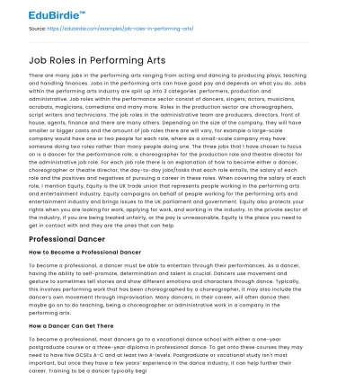 Job Roles in Performing Arts