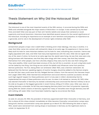 Thesis Statement on Why Did the Holocaust Start