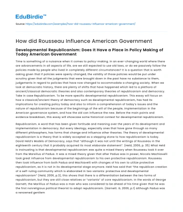 How did Rousseau Influence American Government