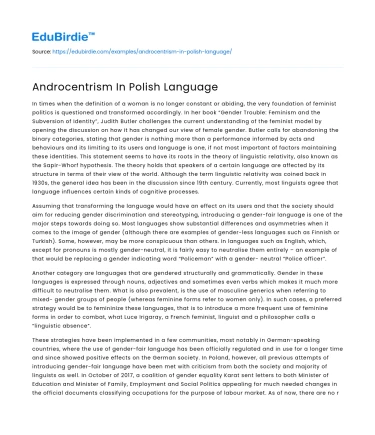 Androcentrism In Polish Language