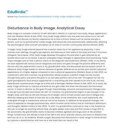 Disturbance in Body Image: Analytical Essay