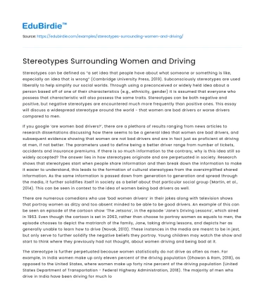 Stereotypes Surrounding Women and Driving