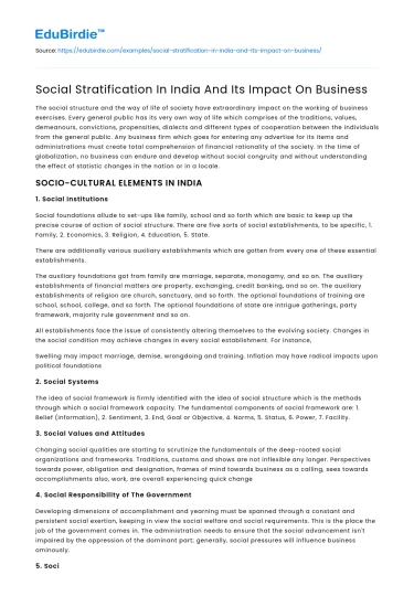 Impact of Social Stratification on Indian Business Dynamics