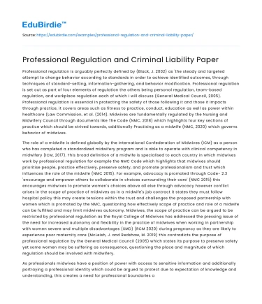 Professional Regulation and Criminal Liability Paper