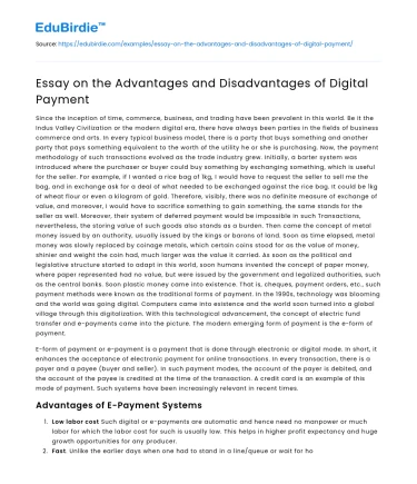 Essay on the Advantages and Disadvantages of Digital Payment