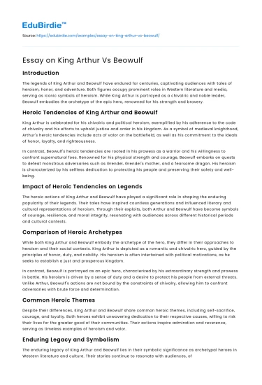 Essay on King Arthur Vs Beowulf