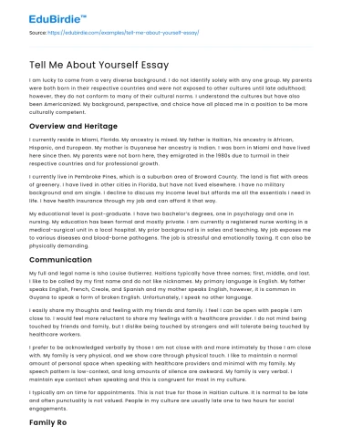 Tell Me About Yourself Essay