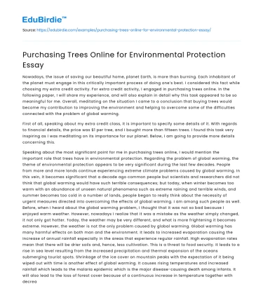 Purchasing Trees Online for Environmental Protection Essay