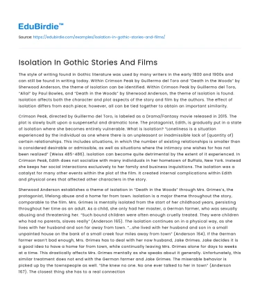 Isolation In Gothic Stories And Films