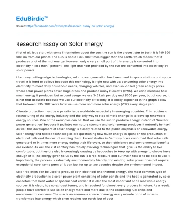 Research Essay on Solar Energy