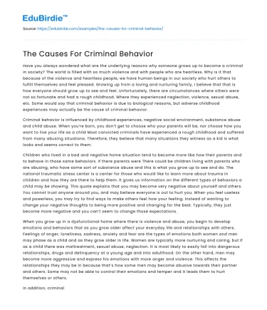 The Causes For Criminal Behavior