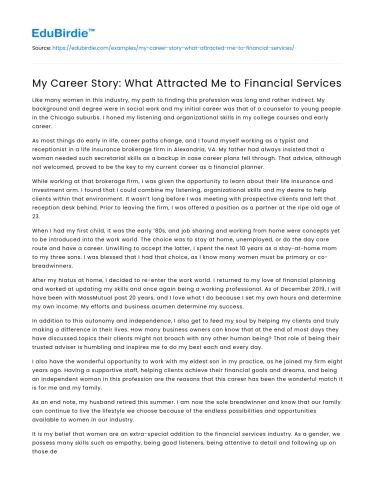 My Career Story: What Attracted Me to Financial Services