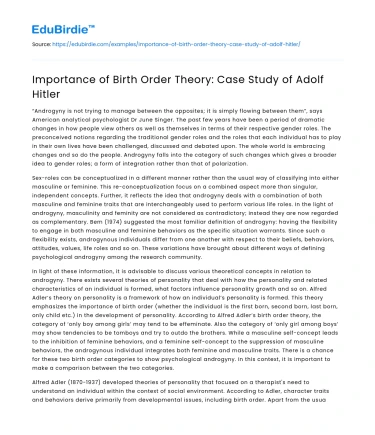 Importance of Birth Order Theory: Case Study of Adolf Hitler