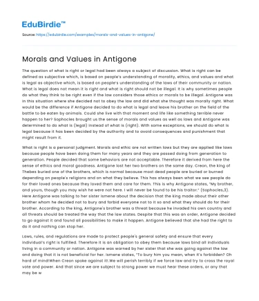 Morals and Values in Antigone