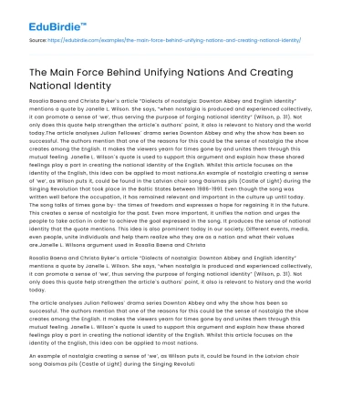 The Main Force Behind Unifying Nations And Creating National Identity
