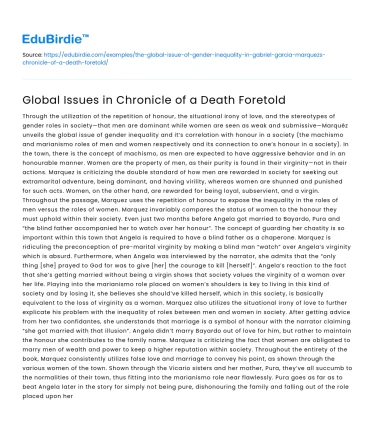 Global Issues in Chronicle of a Death Foretold