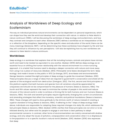 Analysis of Worldviews of Deep Ecology and Ecofeminism
