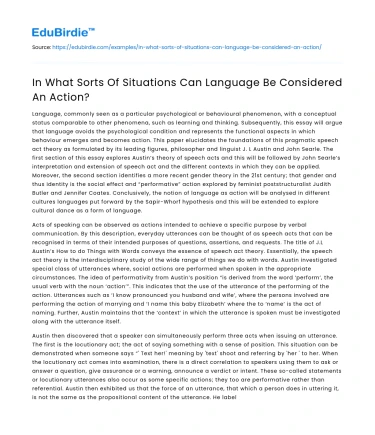 In What Sorts Of Situations Can Language Be Considered An Action?
