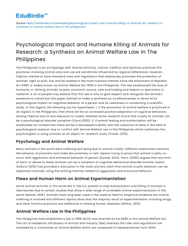 Animal Welfare Law in The Philippines: Impact and Humane Killing