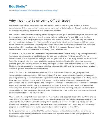 Why I Want to Be an Army Officer Essay
