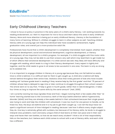 Early Childhood Literacy Teachers