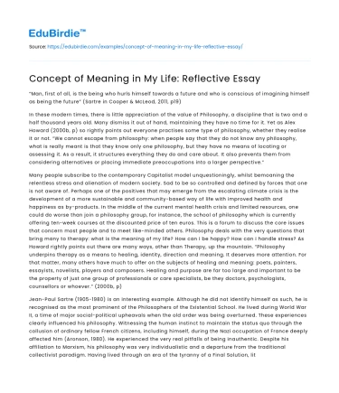 Concept of Meaning in My Life: Reflective Essay