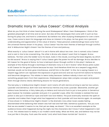 Dramatic Irony in ‘Julius Caesar’: Critical Analysis