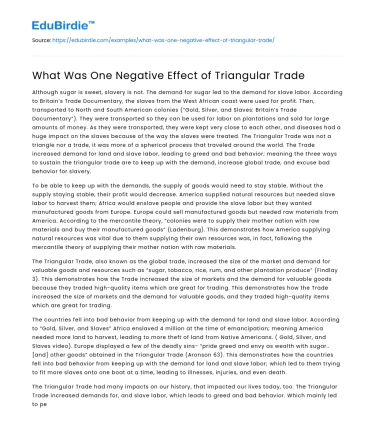 What Was One Negative Effect of Triangular Trade