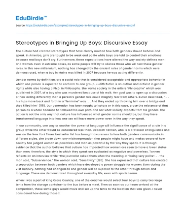 Stereotypes in Bringing Up Boys: Discursive Essay