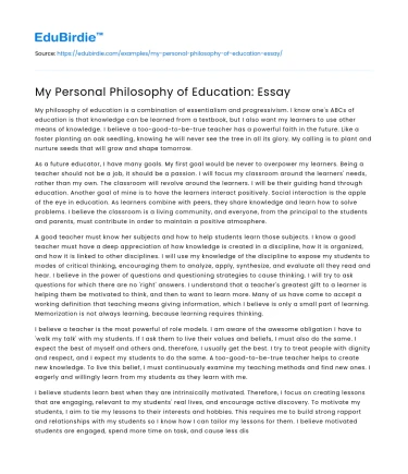 My Personal Philosophy of Education: Essay