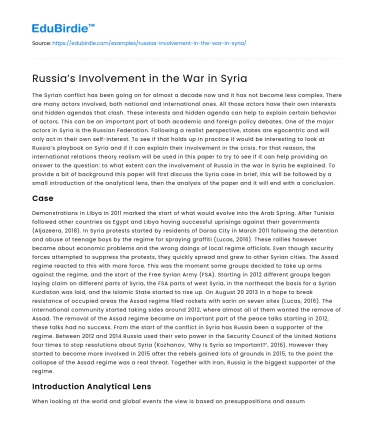 Russia’s Involvement in the War in Syria